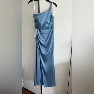 Azazie Steel Blue Satin Dress